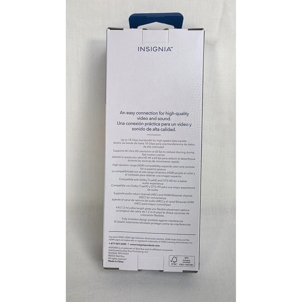 Insignia‎ 4K Ultra HD 18Gbps HDMI Cable 4ft Black NS-HG04L22 Premium Certified